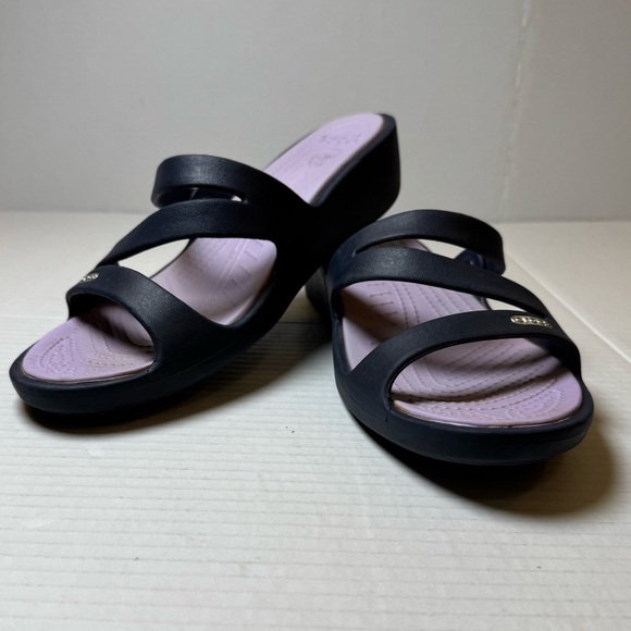 Crocs Iconic Comfort Navy Blue Slip On Sandals - Picture 2 of 13